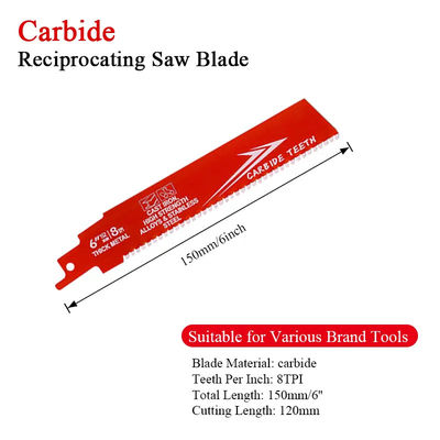6 اینچ دو فلزی OEM تراشه تراشه صنعتی برای فلز آهن ریخته شده آلیاژ فولاد Sawzall Blade Carbide