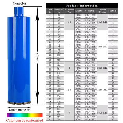 ابزار حفاری OD32-350mm قطعات حفاری هسته الماس بتون برای دیواری و بتون